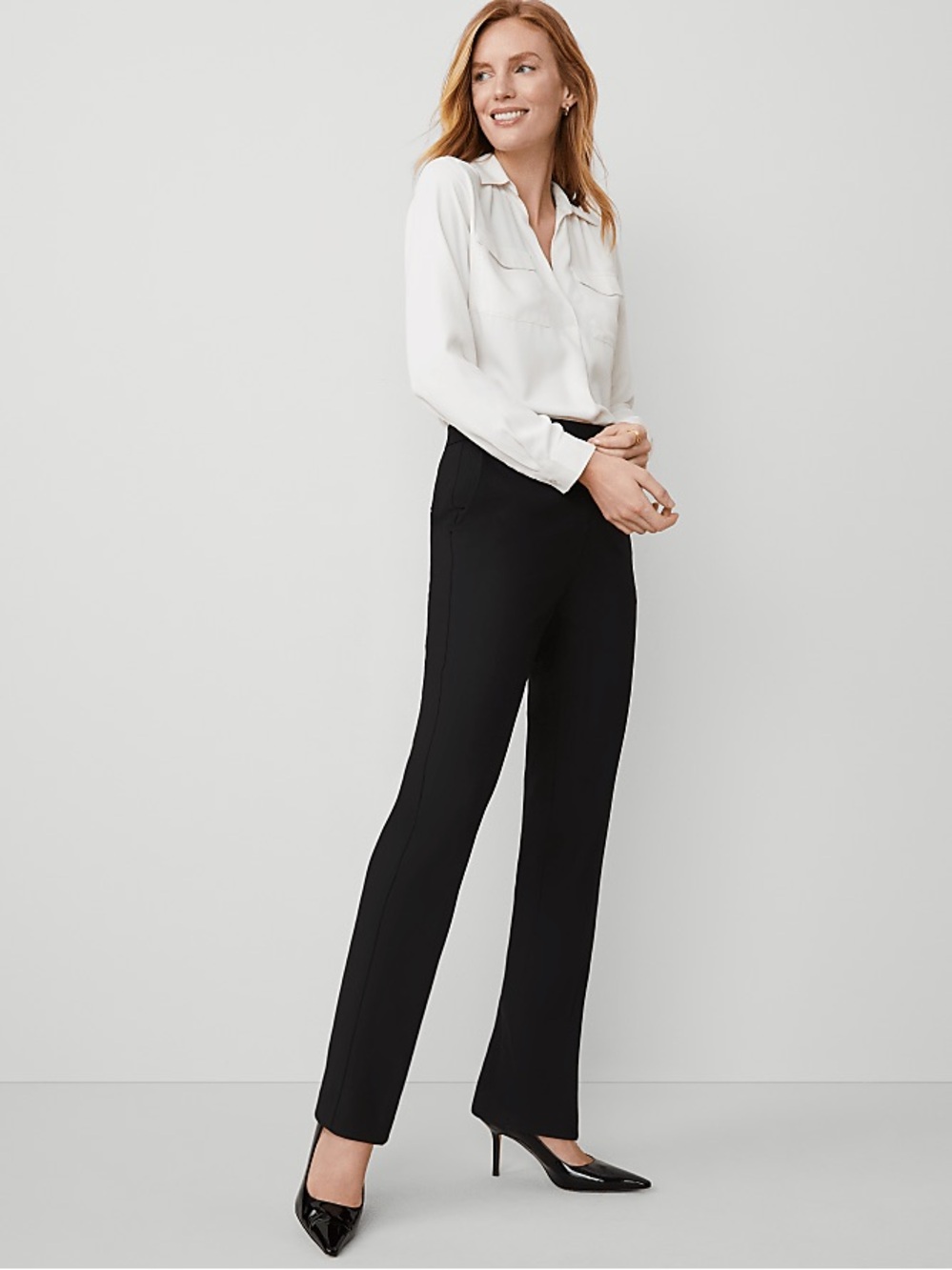 Ann Taylor BlackStraight-Leg Career Wear Work Pants Slacks Stretch Waist Size 8